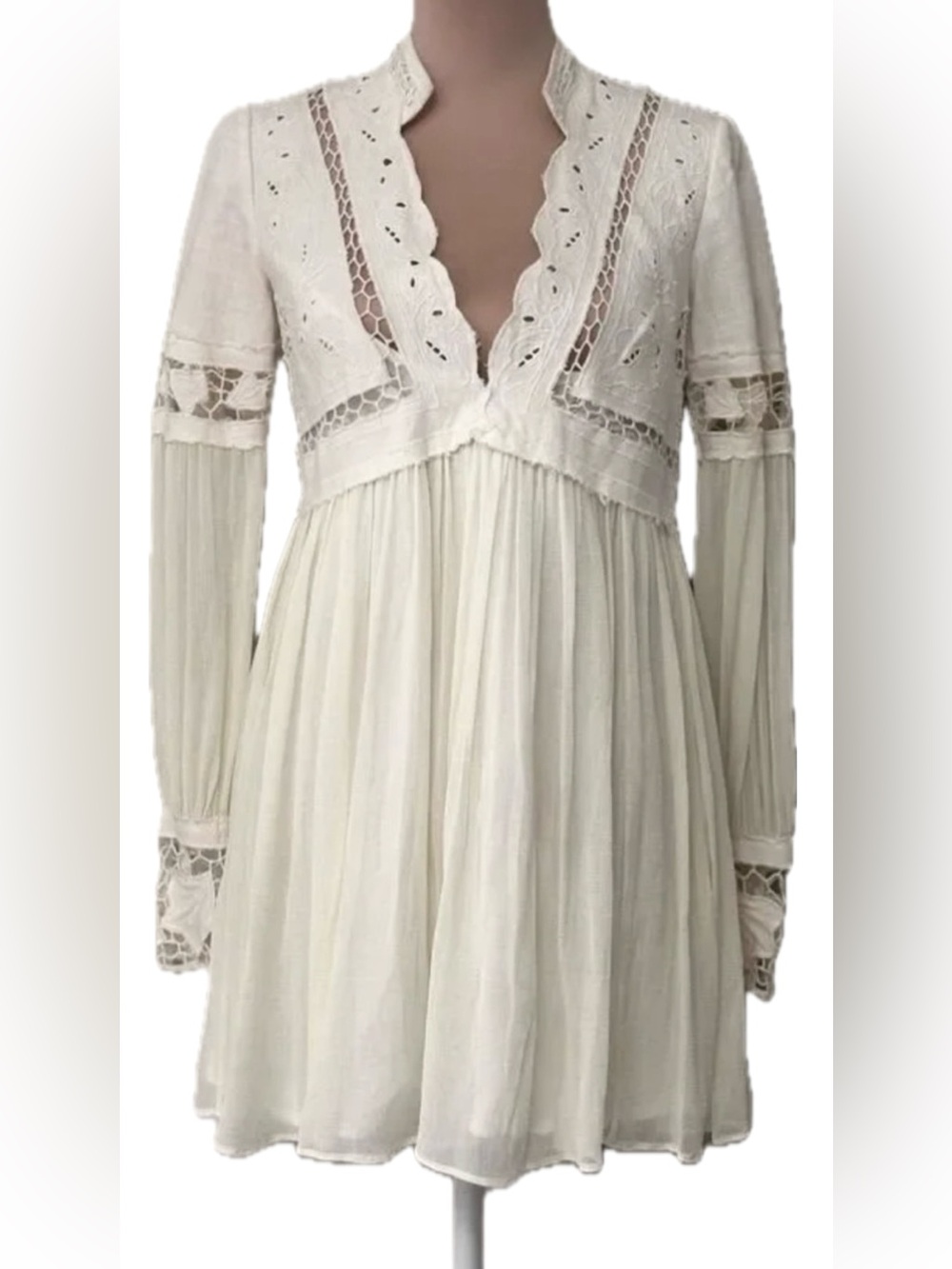 Free People "In Dreamland" Cutwork Mini Dress in Ivory/Cream - Picture 6 of 10